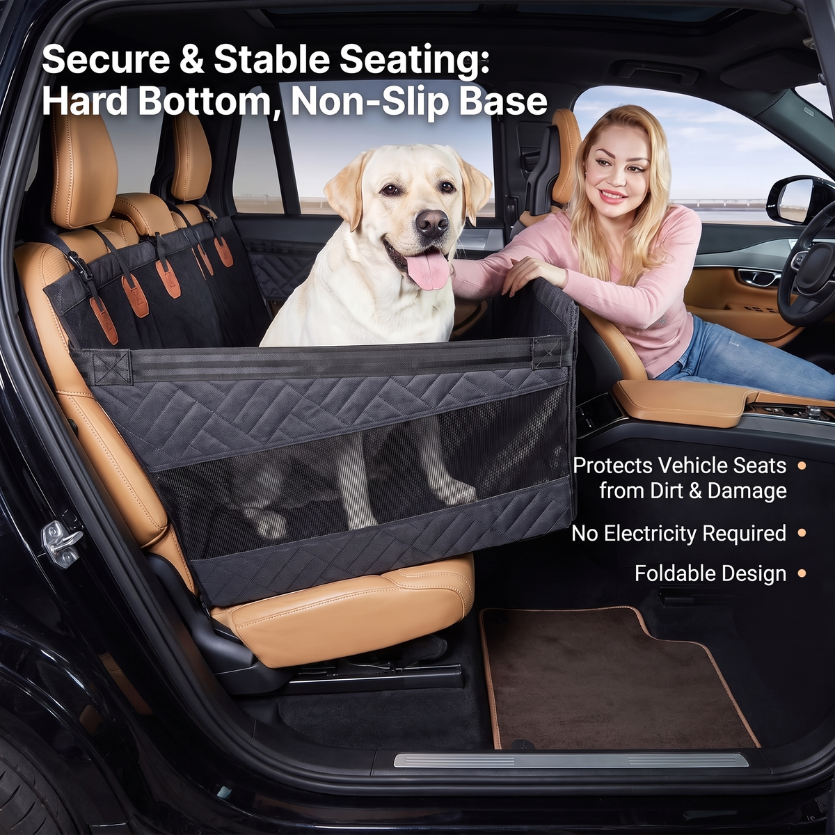 Large Hard-Bottom & Non-Slip Dog Car Seat (Back-Seat Extender)