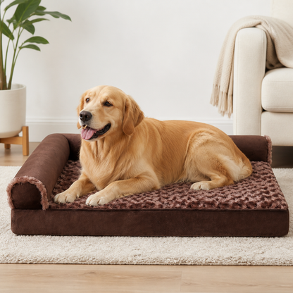 Orthopedic High-Density Foam & Sherpa Dog Bed (Removable Cover)