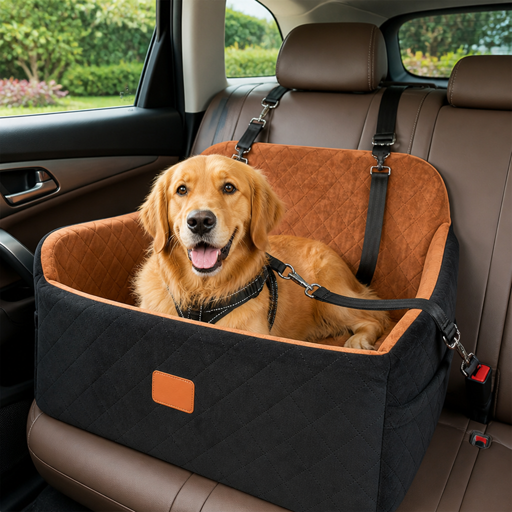 Seat-Belt Pass-Through & Washable Cotton Dog Car Seat