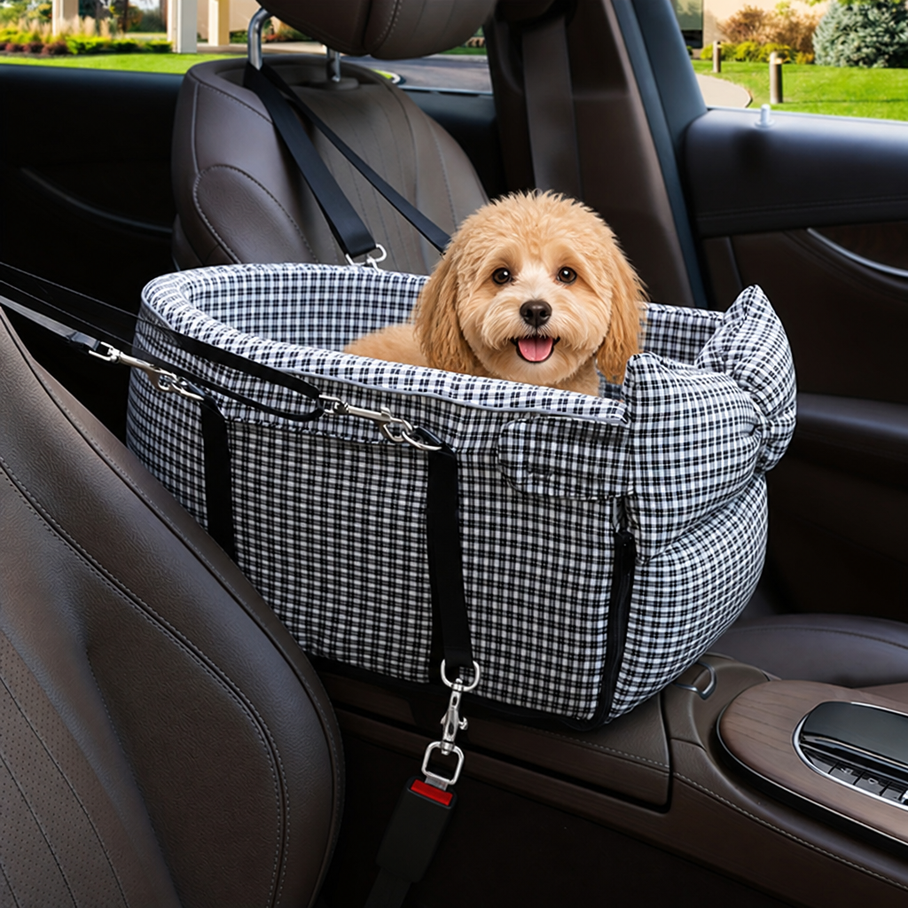 Padded Polyester & Chew-Resistant Dog Car Seat (Adjustable Straps)