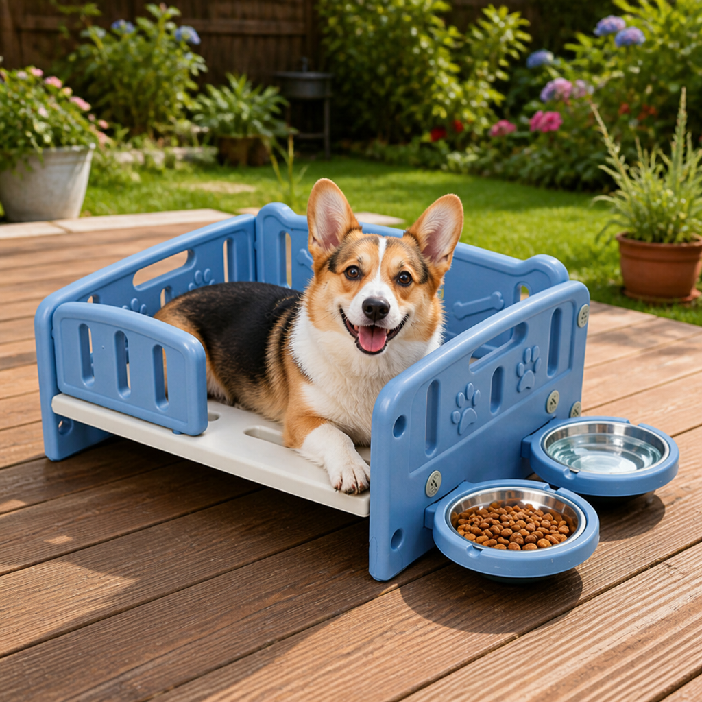 Orthopedic Elevated Entry & Calming Plush Pet Sofa (Includes Bowl)