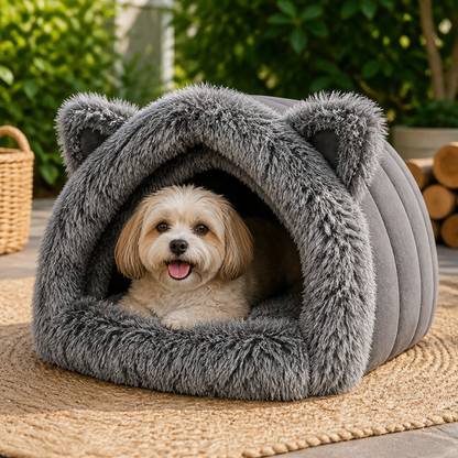 Warmth-Retaining Polyester Hooded Pet Nest