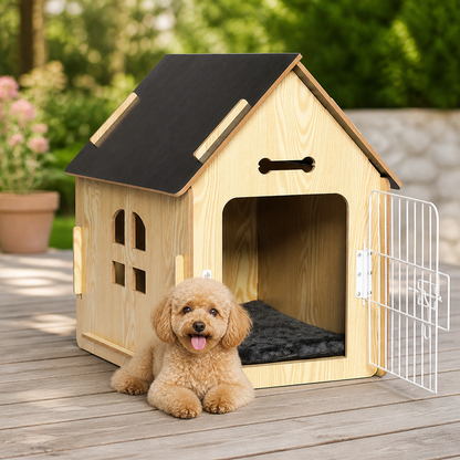 Elevated Wood & Ventilated Pet House (For Small Dogs & Cats)