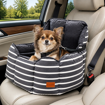 Washable Plush Dog Car Booster Seat (Clip-On Leash)