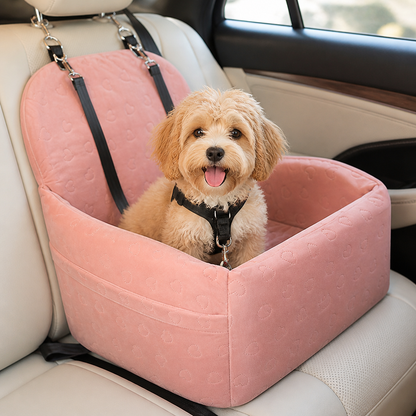 Plush Memory Foam Dog Car Seat (3 Clip-On Safety Leashes)