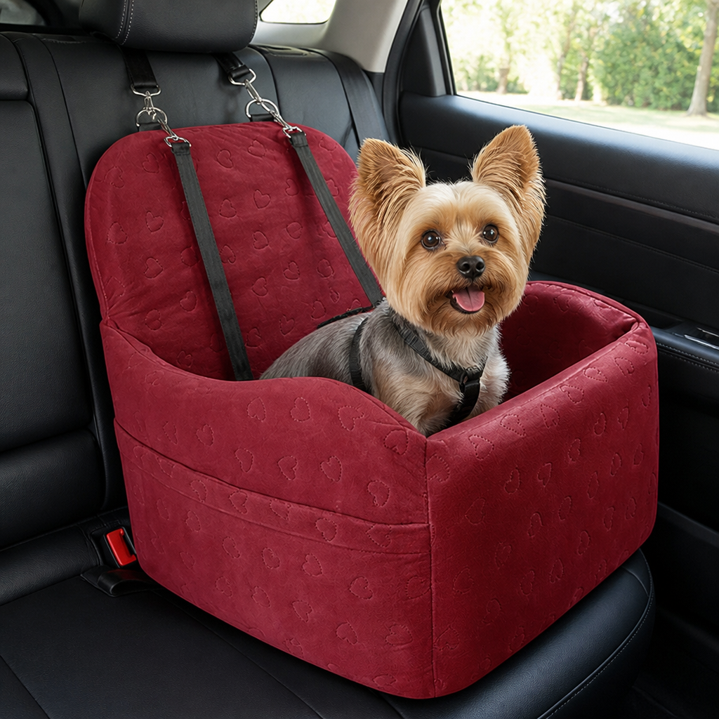 Plush Memory Foam Dog Car Seat (3 Clip-On Safety Leashes)
