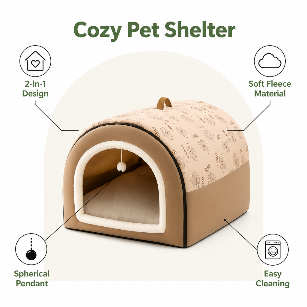 2-In-1 Detachable Plush Fleece Pet House Bed