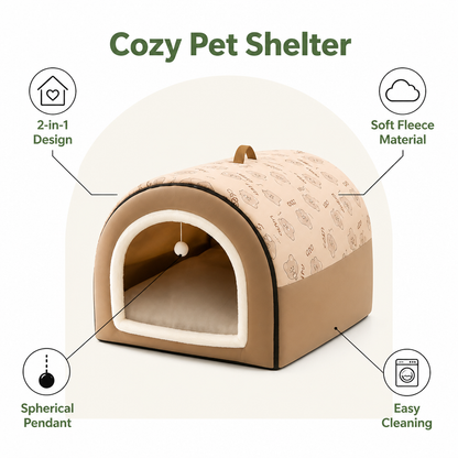 2-In-1 Detachable Plush Fleece Pet House Bed