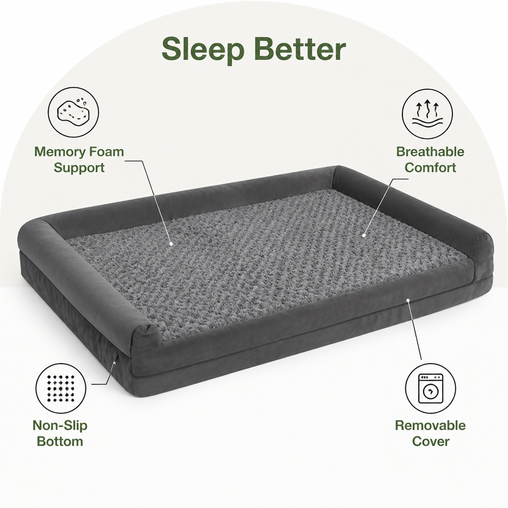 Orthopedic Memory Foam & Non-Slip Dog Bed (Removable Cover)