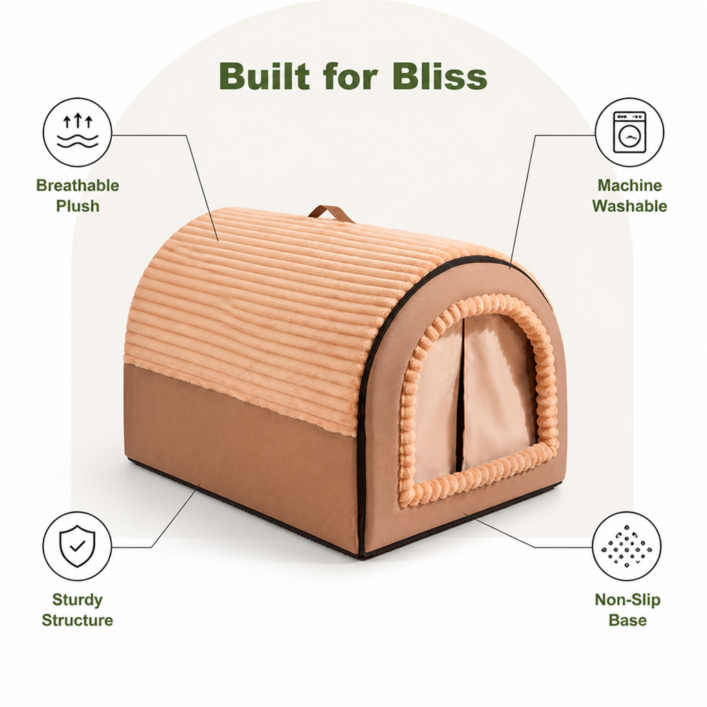 All-Season Foldable Washable Dog Cave Bed (Non-Slip Base)
