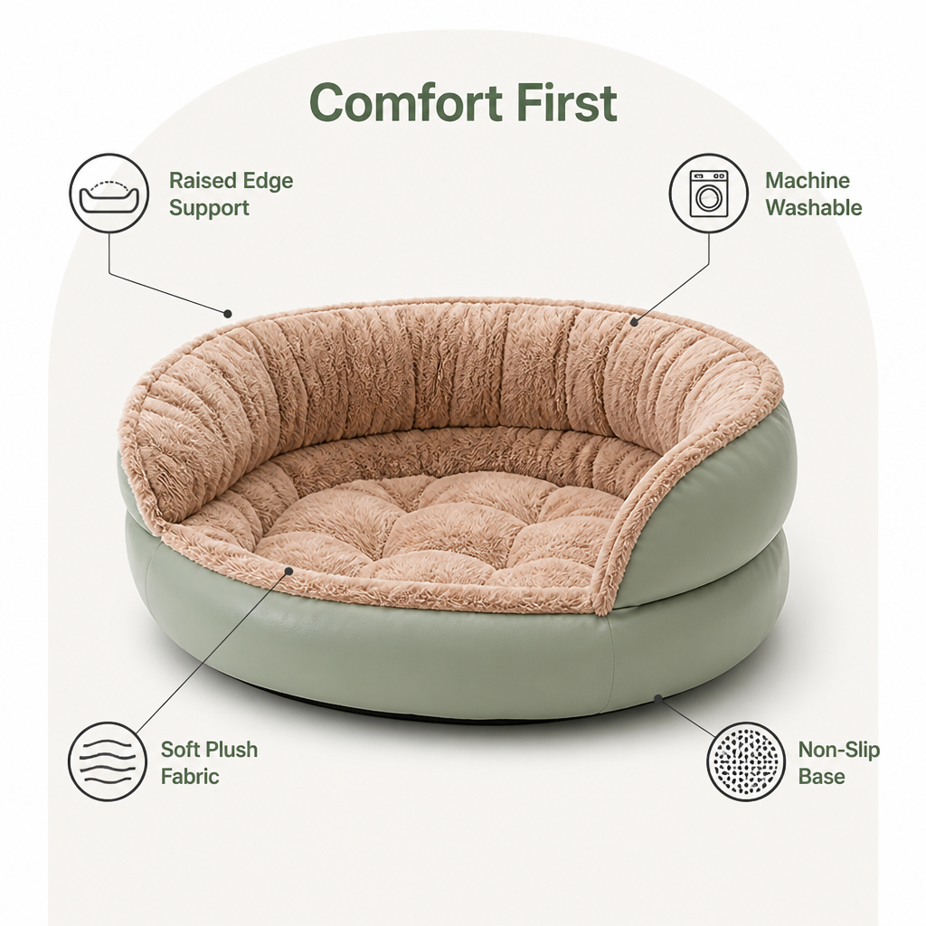 Washable & Non-Slip Round Bolster Dog Bed