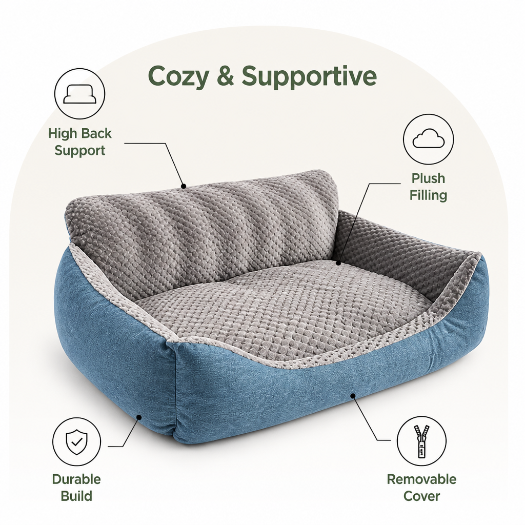 Extra-Thick Plush & High Backrest Dog Sofa Bed (Removable Cover)