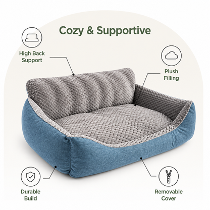 Extra-Thick Plush & High Backrest Dog Sofa Bed (Removable Cover)