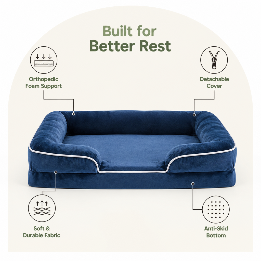 Orthopedic Support Foam & Anti-Skid Bottom Dog Bed (Detachable Cover)