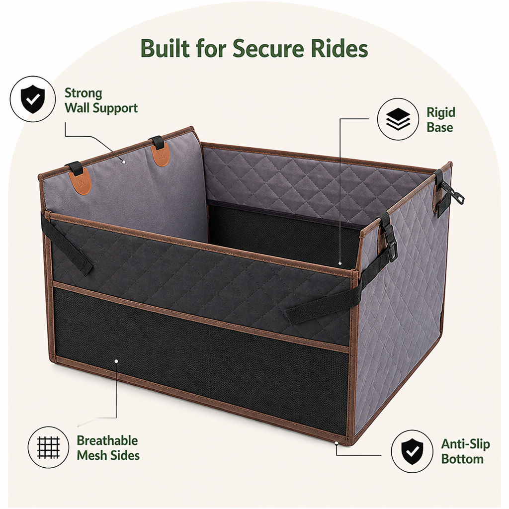 Large Hard-Bottom & Non-Slip Dog Car Seat (Back-Seat Extender)