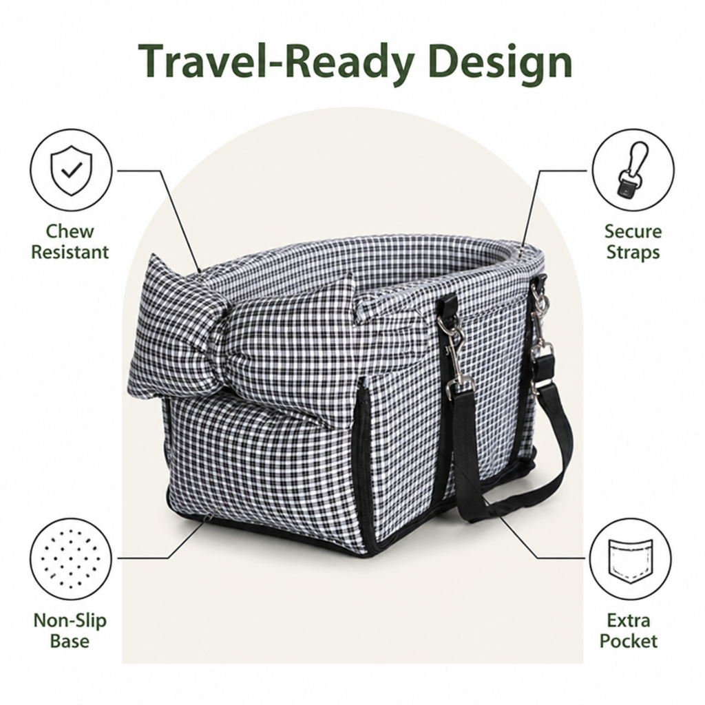 Padded Polyester & Chew-Resistant Dog Car Seat (Adjustable Straps)