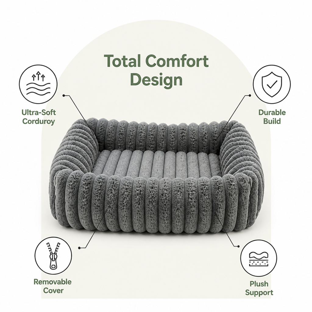 Neck-Supporting Extra-Soft Corduroy Bolster Bed (Removable Cover)