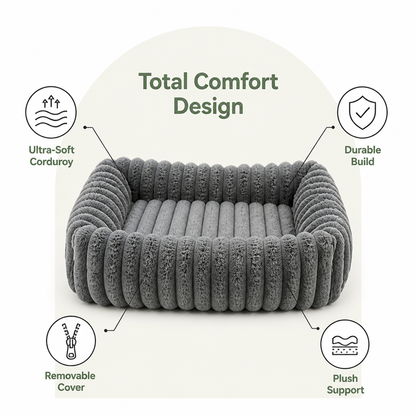 Neck-Supporting Extra-Soft Corduroy Bolster Bed (Removable Cover)