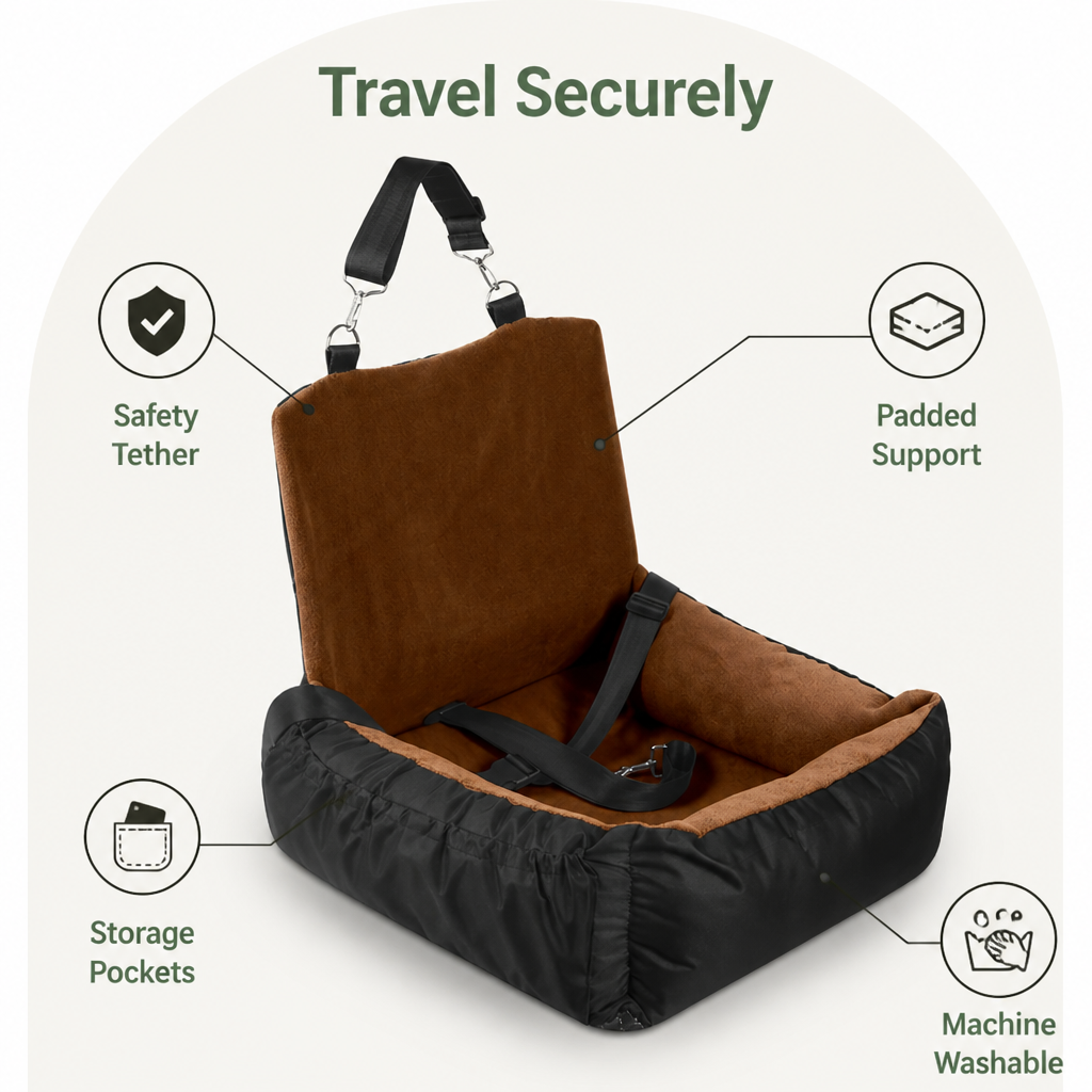 Washable Fleece Dog Booster Seat with Clip-On Safety Strap