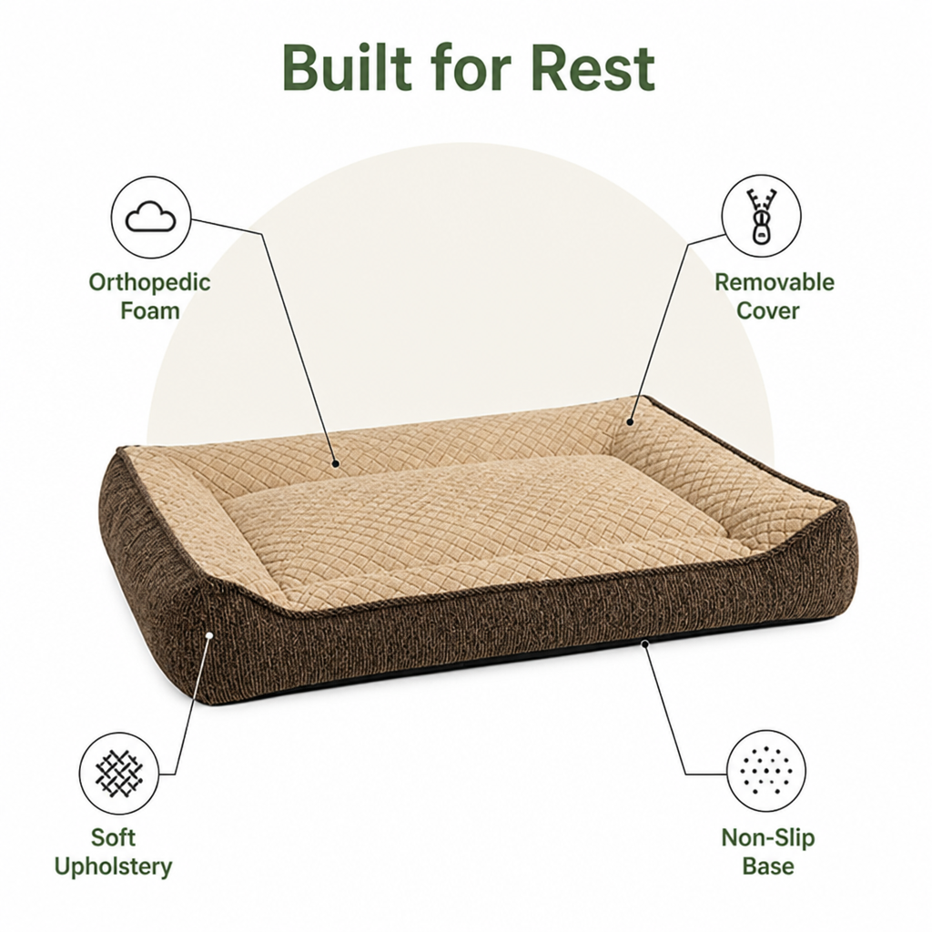 Orthopedic Memory Foam Dog Bed (Machine-Washable Cover)