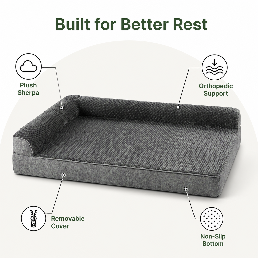 Orthopedic High-Density Foam & Sherpa Dog Bed (Removable Cover)