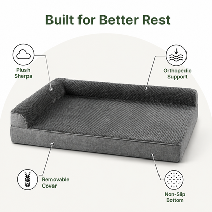 Orthopedic High-Density Foam & Sherpa Dog Bed (Removable Cover)
