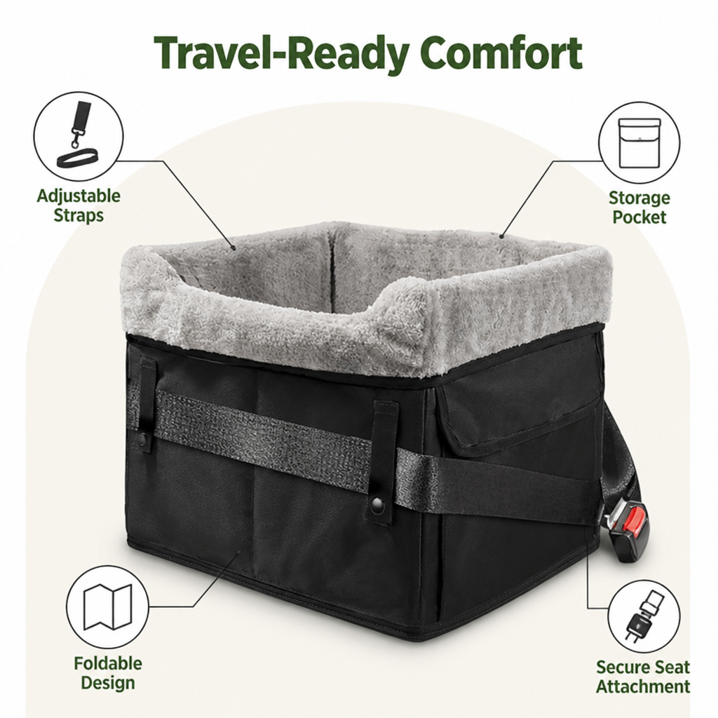 Washable Foldable Elevated Booster Dog Car Seat (With Storage Bag)