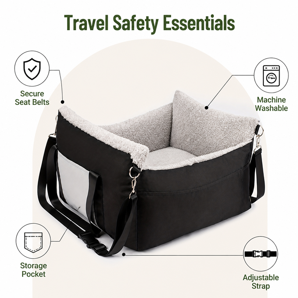 Double Seat Belts & Washable Dog Car Seat (Small Dog)