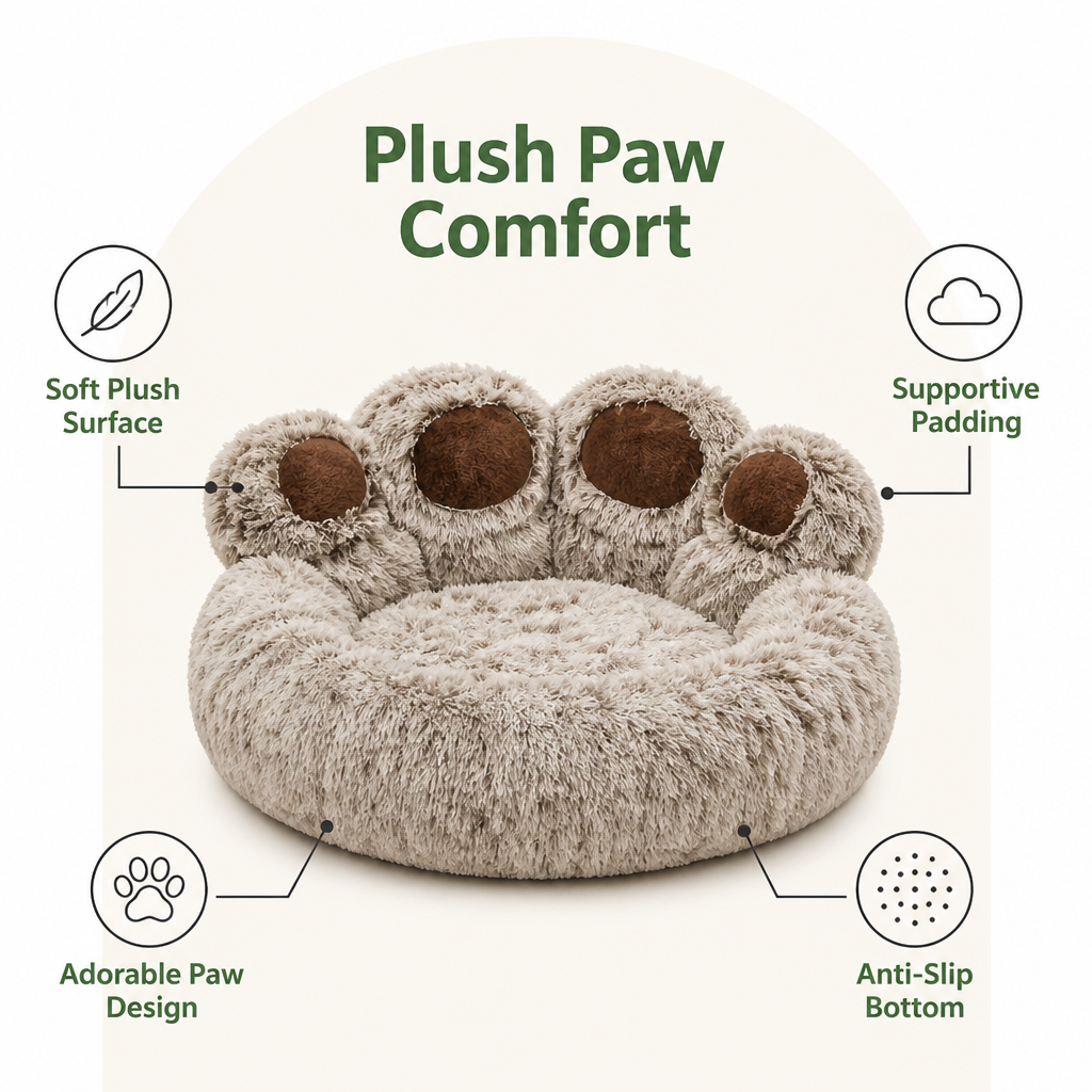 Plush & Non-Slip Bear Paw Pet Bed