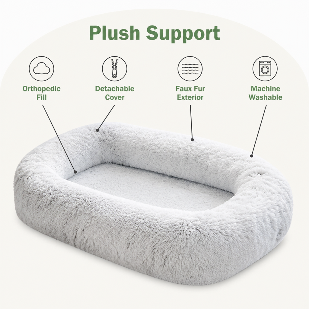 Orthopedic & Washable Faux Fur Human Dog Bed (Detachable Cover)