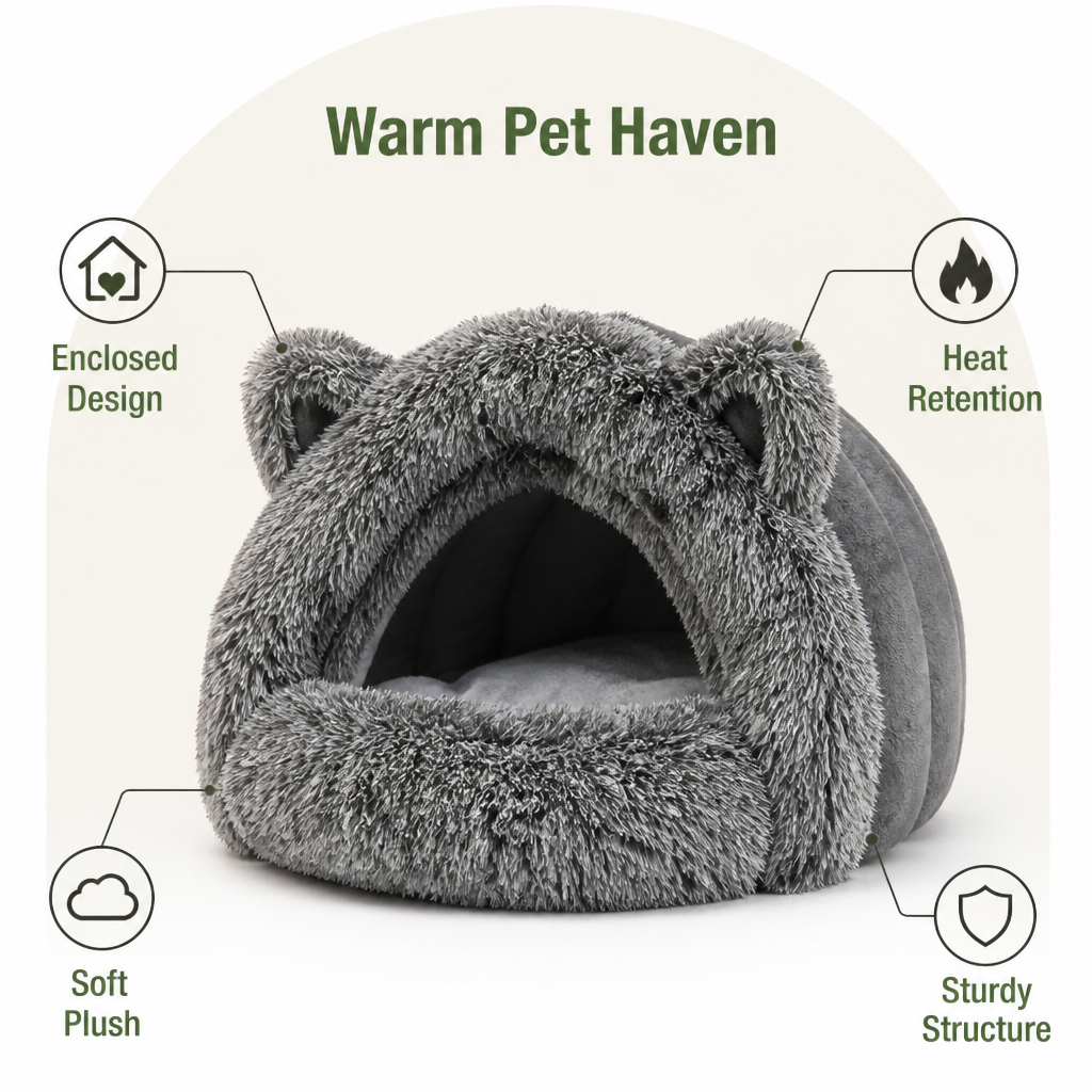 Warmth-Retaining Polyester Hooded Pet Nest
