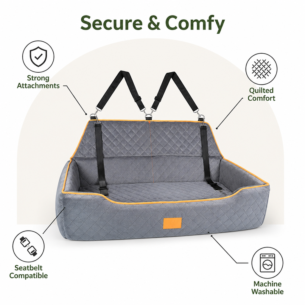 Thick Padded & Washable Booster Dog Car Seat (Detachable Cover)