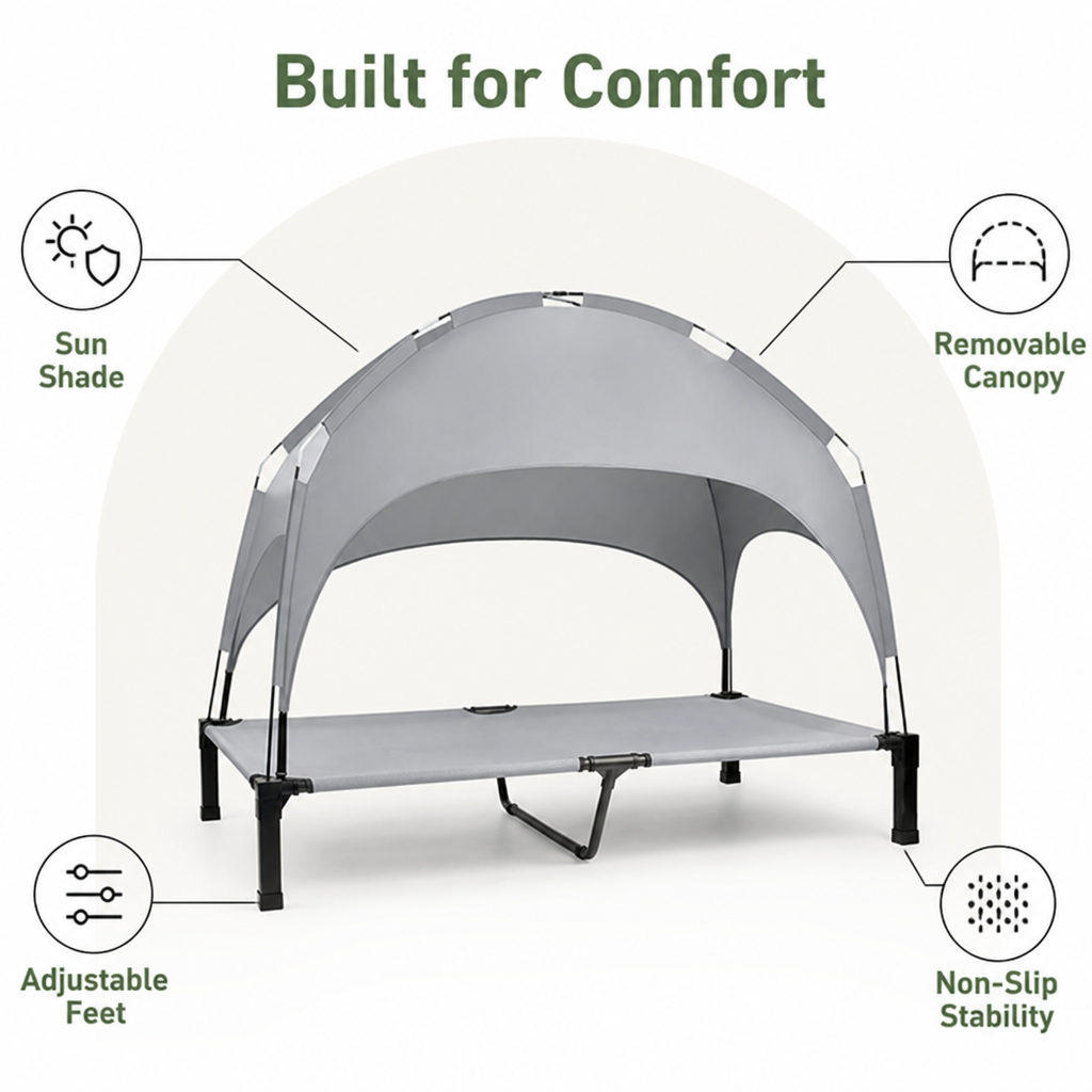 Elevated Aluminum Outdoor Dog Bed (Removable Canopy)