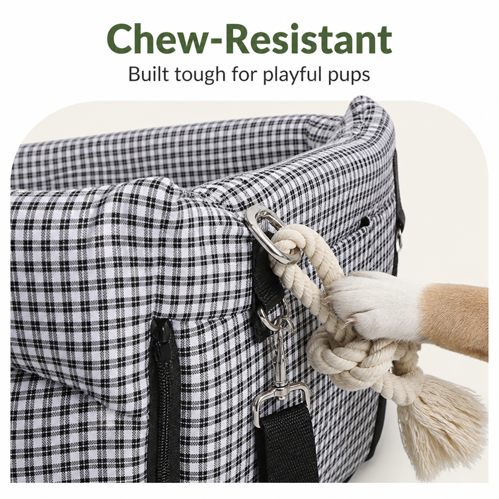 Padded Polyester & Chew-Resistant Dog Car Seat (Adjustable Straps)