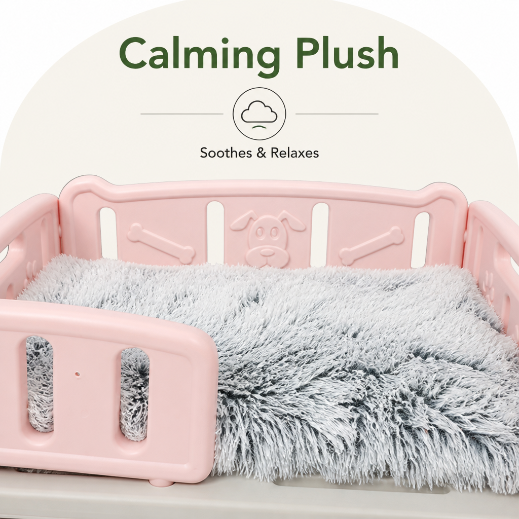 Orthopedic Elevated Entry & Calming Plush Pet Sofa (Includes Bowl)