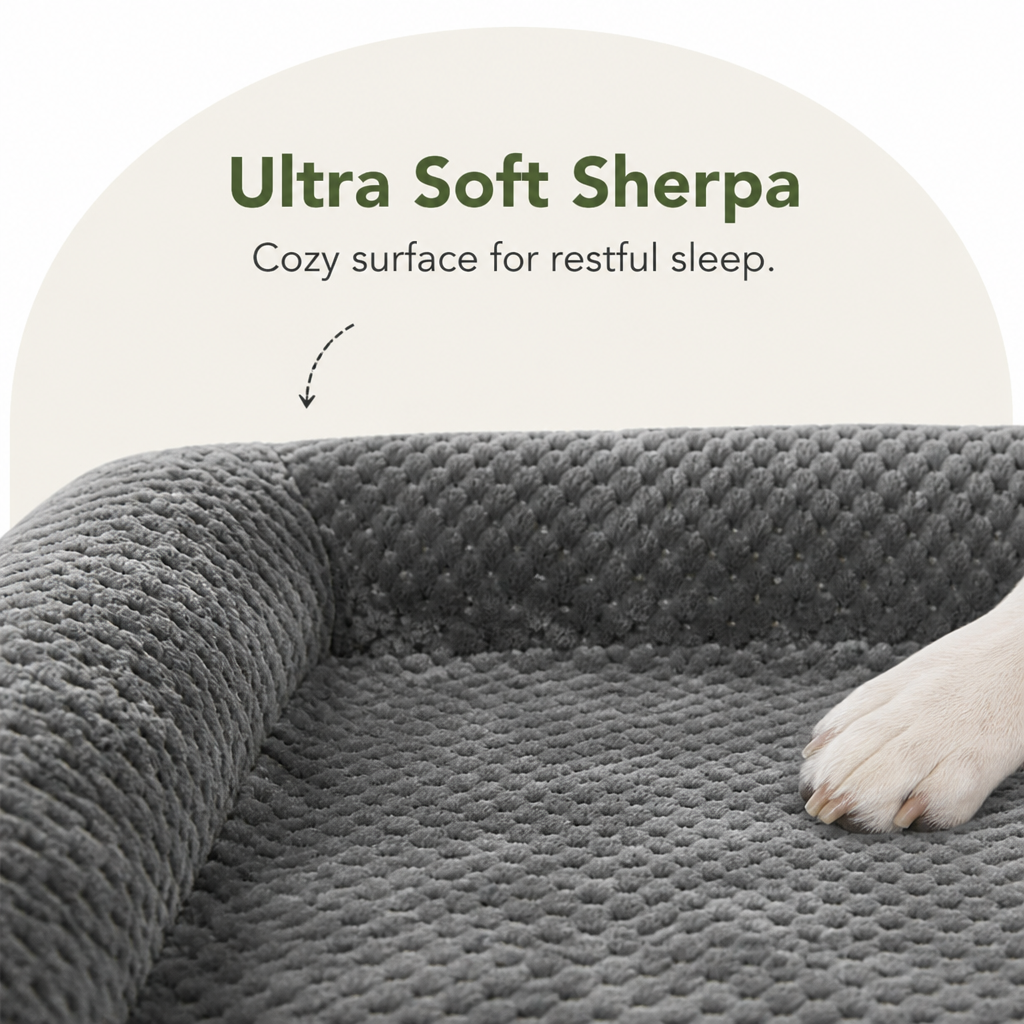 Orthopedic High-Density Foam & Sherpa Dog Bed (Removable Cover)