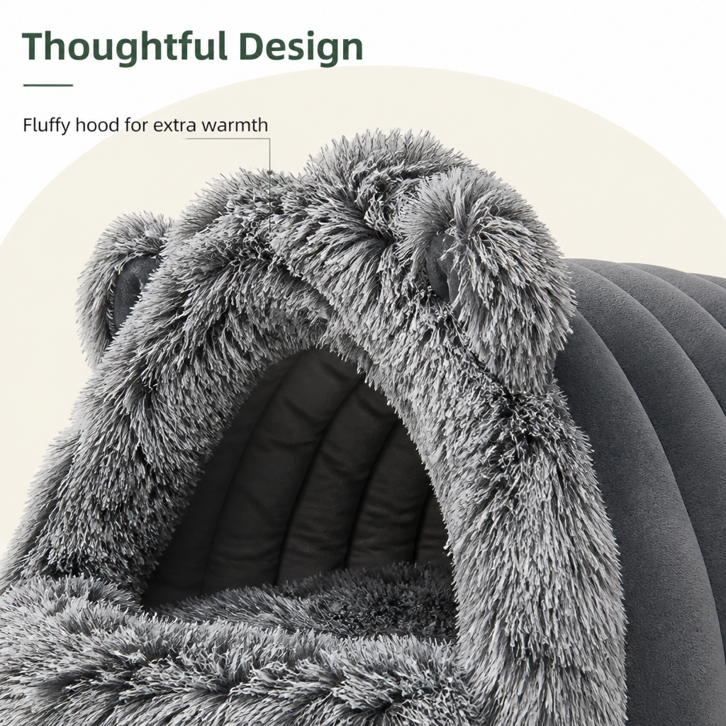 Warmth-Retaining Polyester Hooded Pet Nest