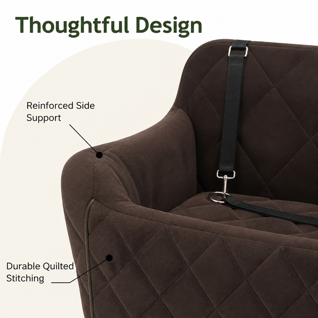Plush Memory Foam Dog Car Seat (3 Clip-On Safety Leashes)