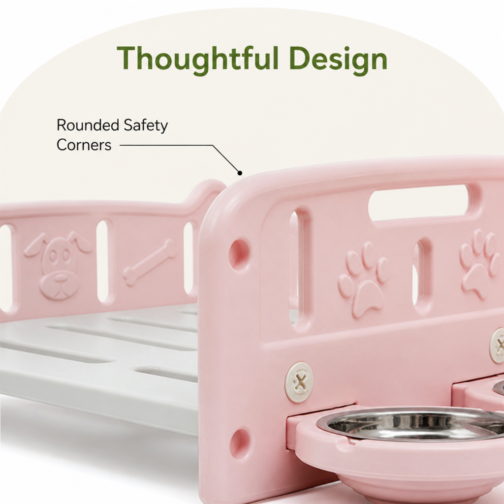 Orthopedic Elevated Entry & Calming Plush Pet Sofa (Includes Bowl)