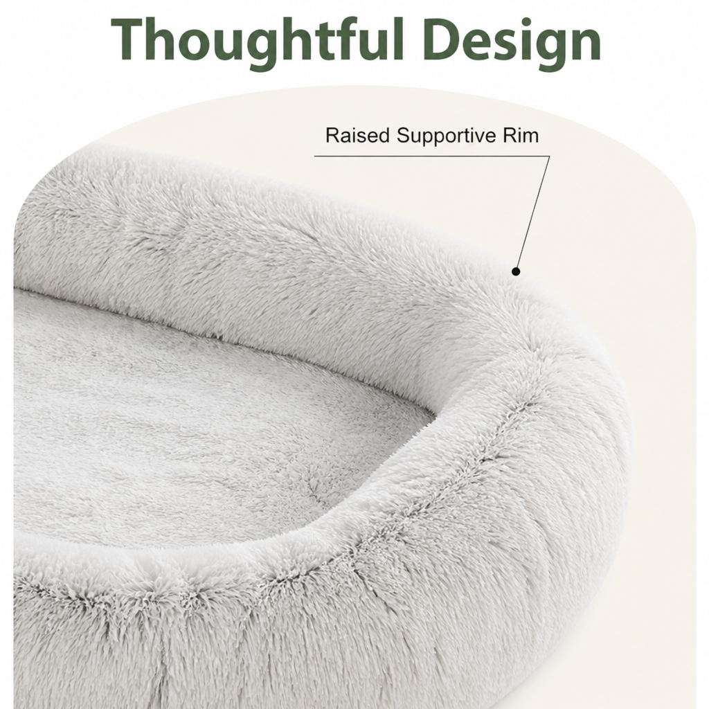 Orthopedic & Washable Faux Fur Human Dog Bed (Detachable Cover)