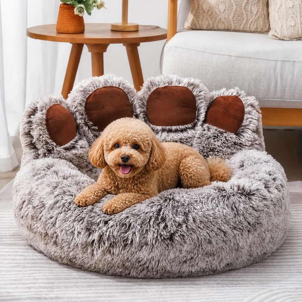 Plush & Non-Slip Bear Paw Pet Bed