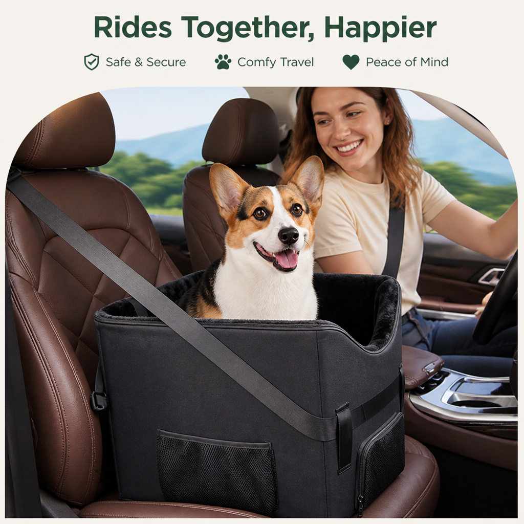 Padded Elevated Dog Car Booster (Removable Washable Cover)