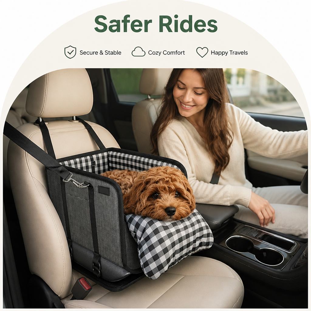 Safety Belt & Soft Cushion Dog Car Seat (Console Booster)