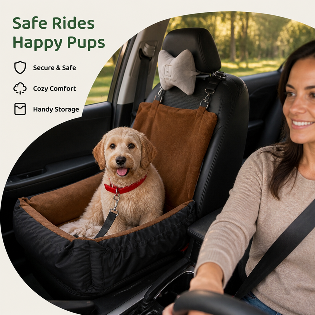 Washable Fleece Dog Booster Seat with Clip-On Safety Strap