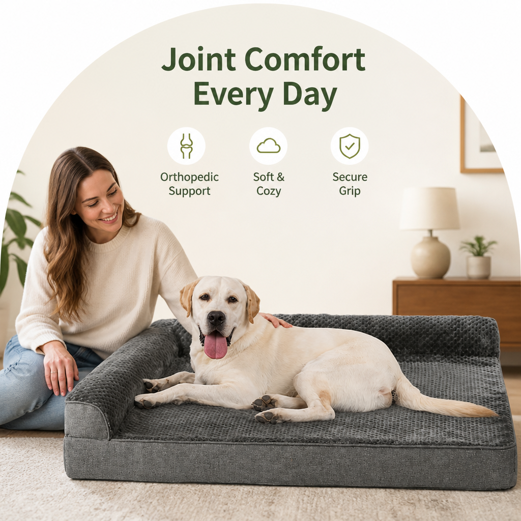 Orthopedic High-Density Foam & Sherpa Dog Bed (Removable Cover)