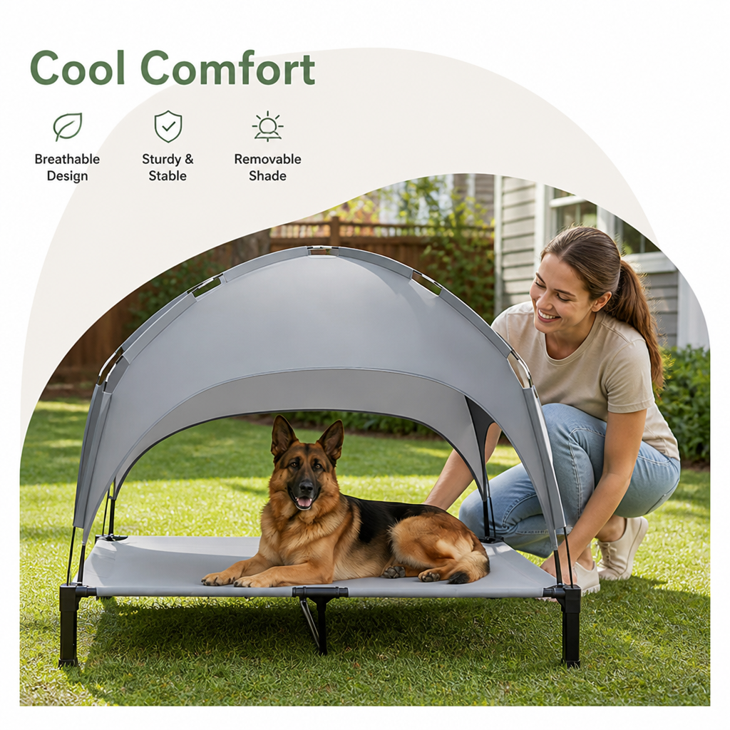Elevated Aluminum Outdoor Dog Bed (Removable Canopy)
