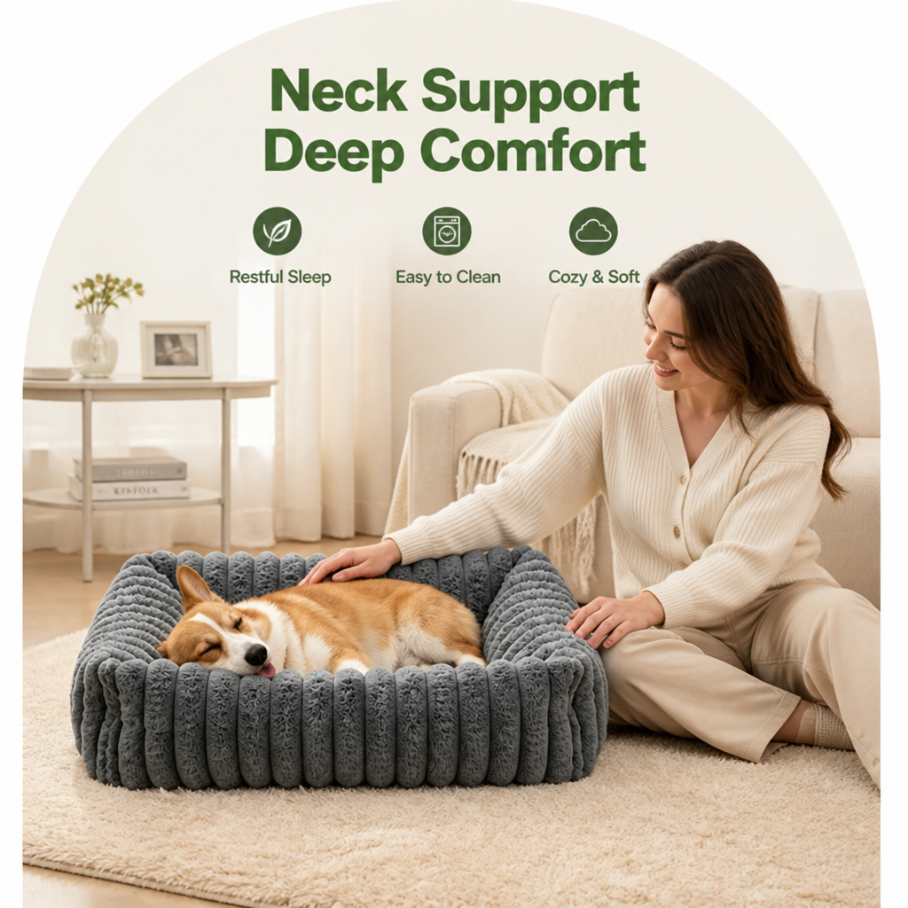 Neck-Supporting Extra-Soft Corduroy Bolster Bed (Removable Cover)