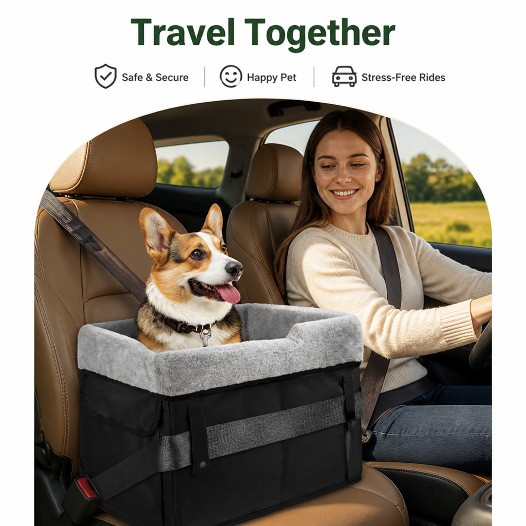 Washable Foldable Elevated Booster Dog Car Seat (With Storage Bag)