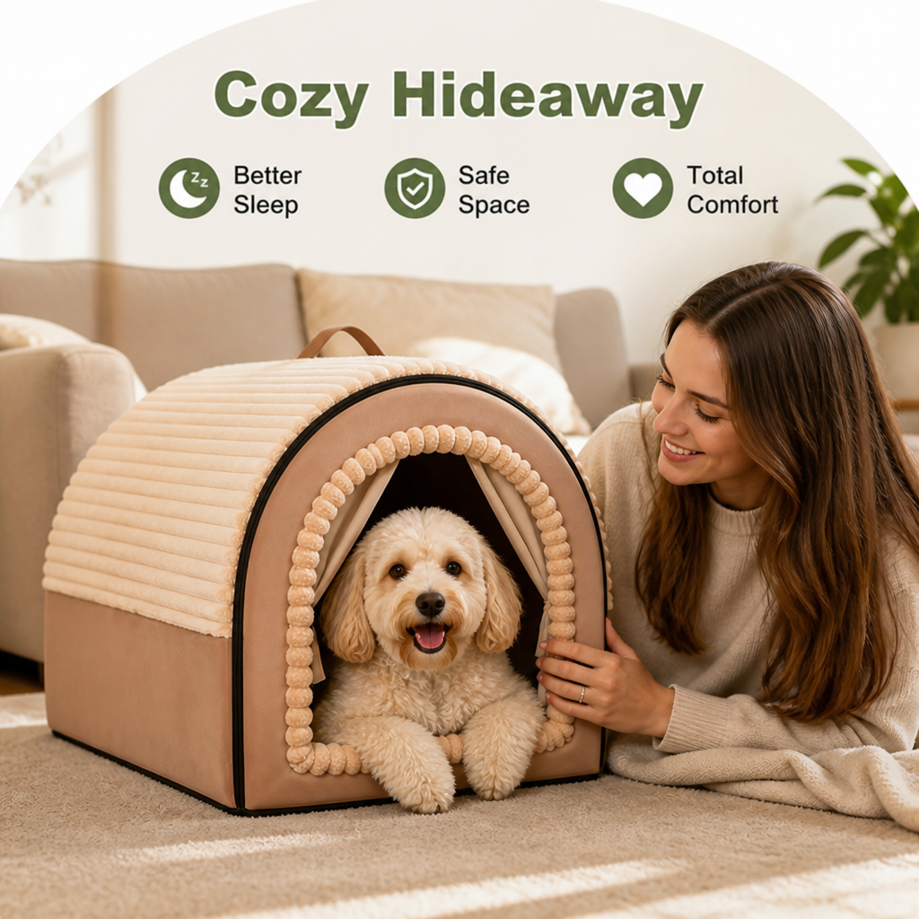 All-Season Foldable Washable Dog Cave Bed (Non-Slip Base)