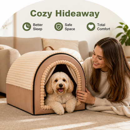 All-Season Foldable Washable Dog Cave Bed (Non-Slip Base)